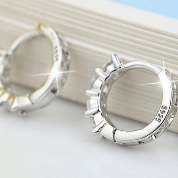 NEW 925 Sterling Silver Diamond Hoop Earrings C - Picture 3 of 5